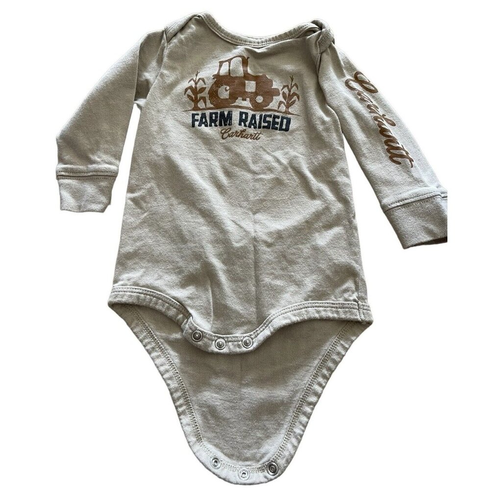 Carhartt One Piece Shirt Size 6 Months Boys Girls Baby Farm Raised Tractor